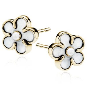Cercei argint placati cu aur galben model floare cu Mother of Pearl DiAmanti Z2157EG-DIA (Argint 925‰ 1,1 g.)